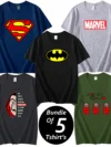 Zayra Bundle Of 5 R-Neck Half Sleeve Super Hero Full-Printed Summer Tshirt’s. Deal-03