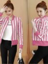 Zayra Korean Stripe Style Printed Winter Zipper Jacket