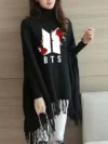 Zayra Flower-BTS Printed Bat-Wing Style Winter Poncho